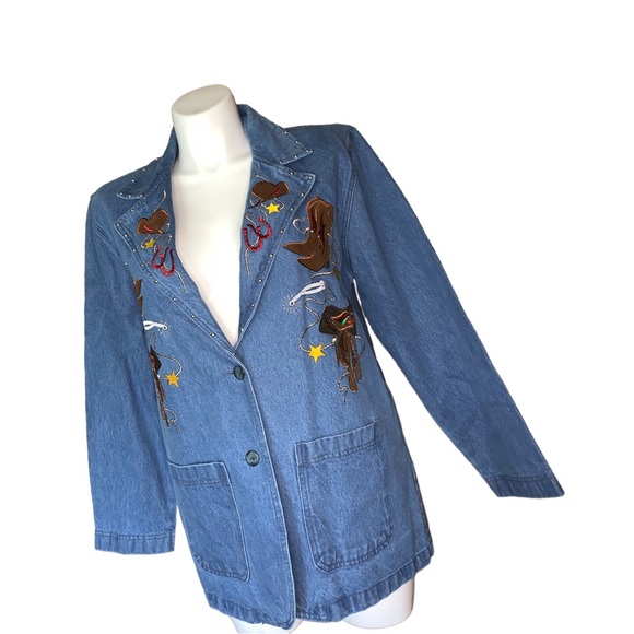 The Blue Denim Rodeo Cowgirl Western Blazer Jacket, Size L - Picture 13 of 16